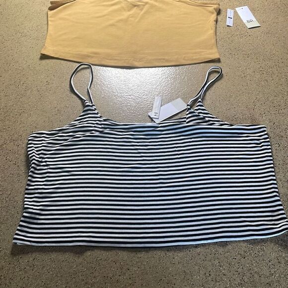 BP. Bundle of 2 Cropped Tank Tops XL - Mustard, Black White Striped - Picture 4 of 8
